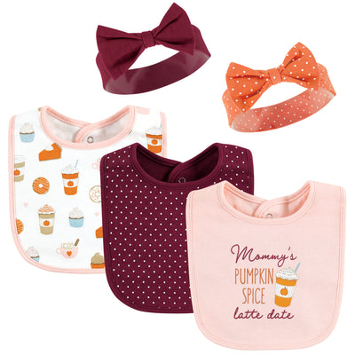 Hudson Baby Cotton Bib and Headband or Caps Set, Pumpkin Spice Date