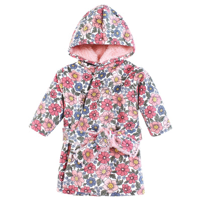 Hudson Baby Mink with Faux Fur Lining Pool and Beach Robe Cover-ups, Pink Blue Pretty Floral