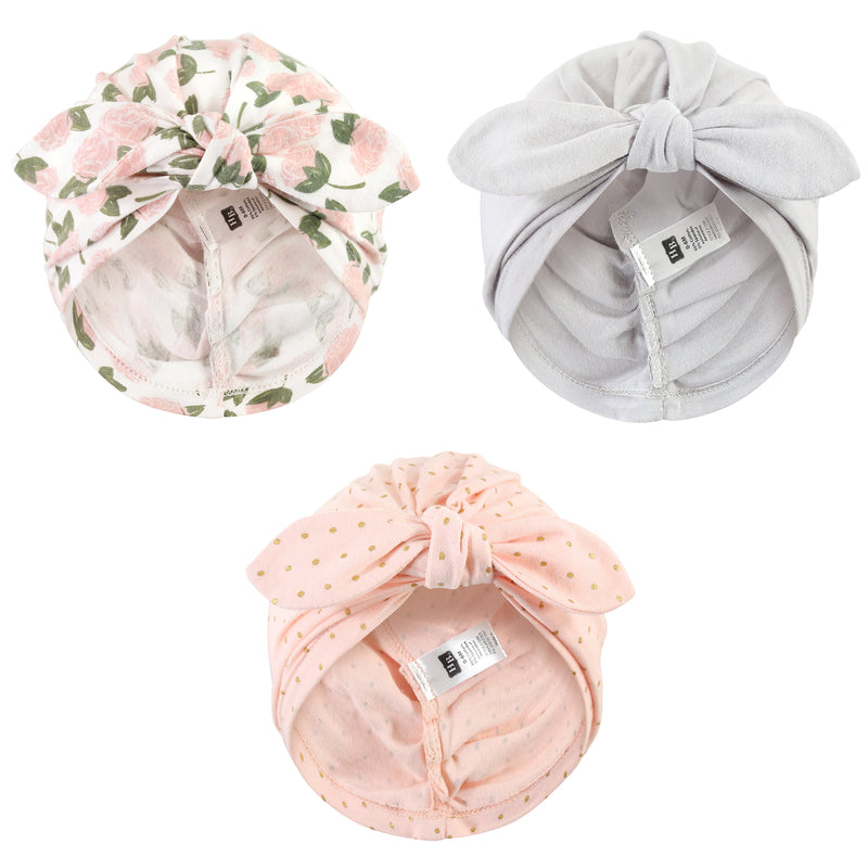 Hudson Baby Turban Cotton Headwraps, Pink Peony