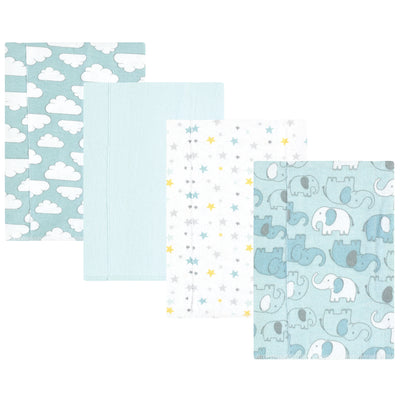 Hudson Baby Cotton Flannel Burp Cloths, Boy New Elephant 4-Pack