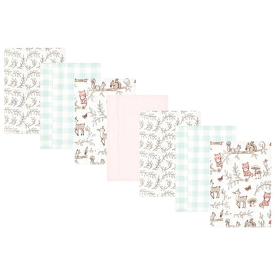 Hudson Baby Cotton Flannel Burp Cloths, Girl Woodland Pals