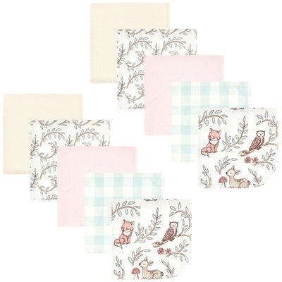 Hudson Baby Flannel Cotton Washcloths, Girl Woodland Pals 10Pk