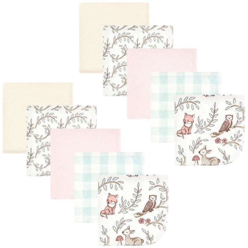 Hudson Baby Flannel Cotton Washcloths, Girl Woodland Pals 10Pk