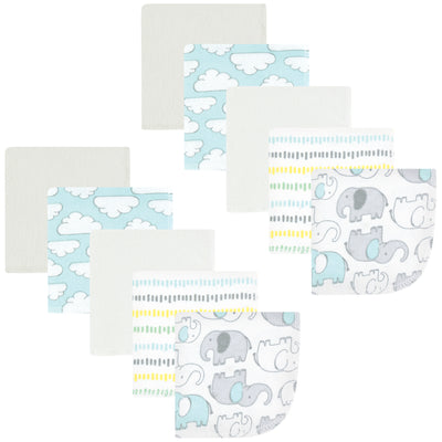 Hudson Baby Flannel Cotton Washcloths, Neutral New Elephant 10Pk