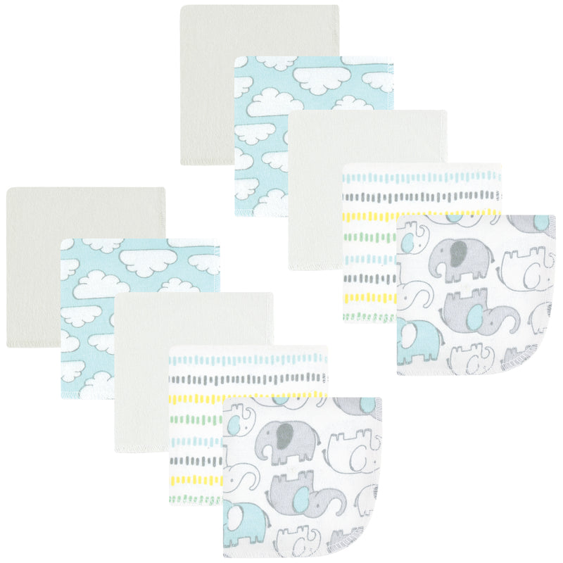 Hudson Baby Flannel Cotton Washcloths, Neutral New Elephant 10Pk