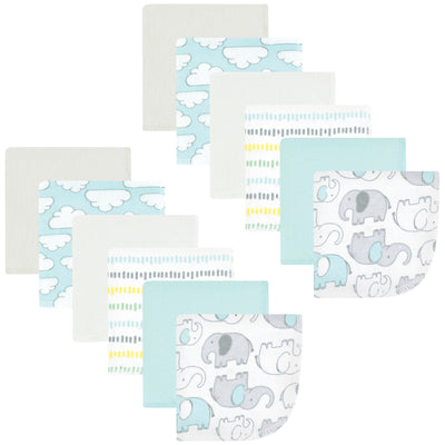 Hudson Baby Flannel Cotton Washcloths, Neutral New Elephant 12Pk