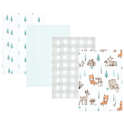 Hudson Baby Cotton Flannel Burp Cloths, Neutral Woodland Pals 4-Pack