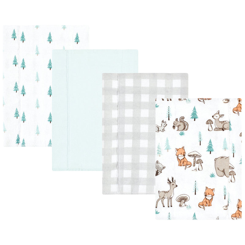 Hudson Baby Cotton Flannel Burp Cloths, Neutral Woodland Pals 4-Pack