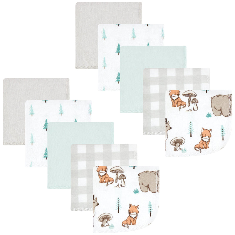 Hudson Baby Flannel Cotton Washcloths, Neutral Woodland Pals 10Pk