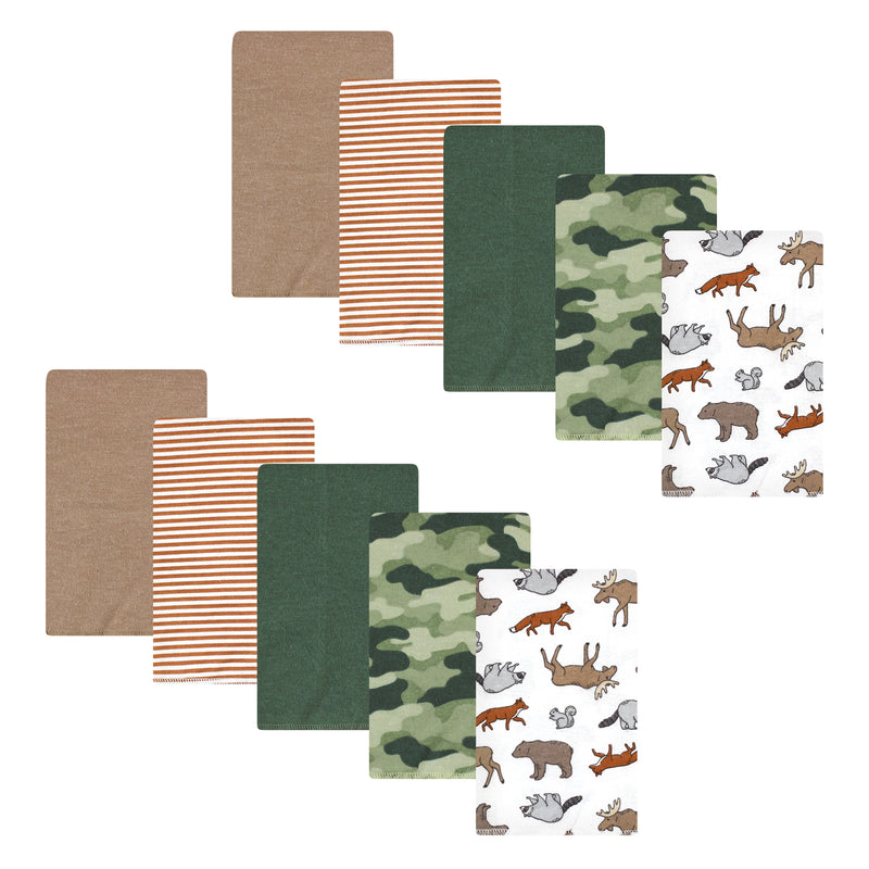 Hudson Baby Cotton Flannel Burp Cloths, Animal Adventure 10 Pack