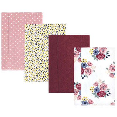 Hudson Baby Cotton Flannel Burp Cloths, Blush Navy Floral 4-Pack