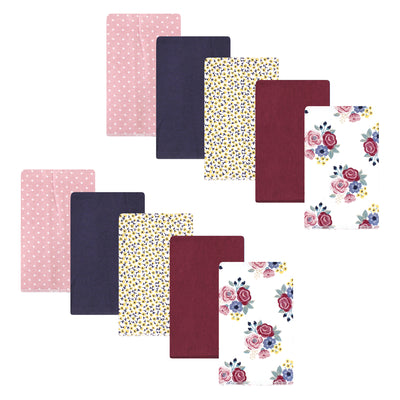 Hudson Baby Cotton Flannel Burp Cloths, Blush Navy Floral 10-Pack