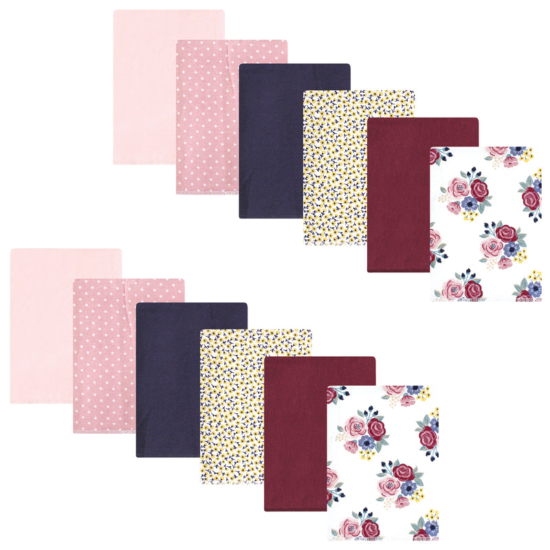 Hudson Baby Cotton Flannel Burp Cloths Bundle, Blush Navy Floral