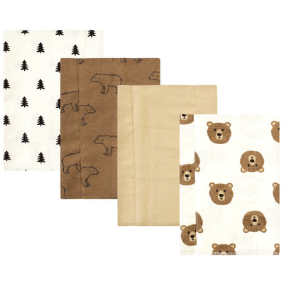 Hudson Baby Cotton Flannel Burp Cloths, Brown Bear 4 Pack