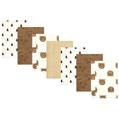 Hudson Baby Cotton Flannel Burp Cloths, Brown Bear 7 Pack