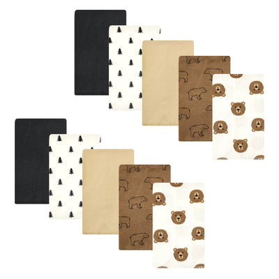 Hudson Baby Cotton Flannel Burp Cloths, Brown Bear 10 Pack