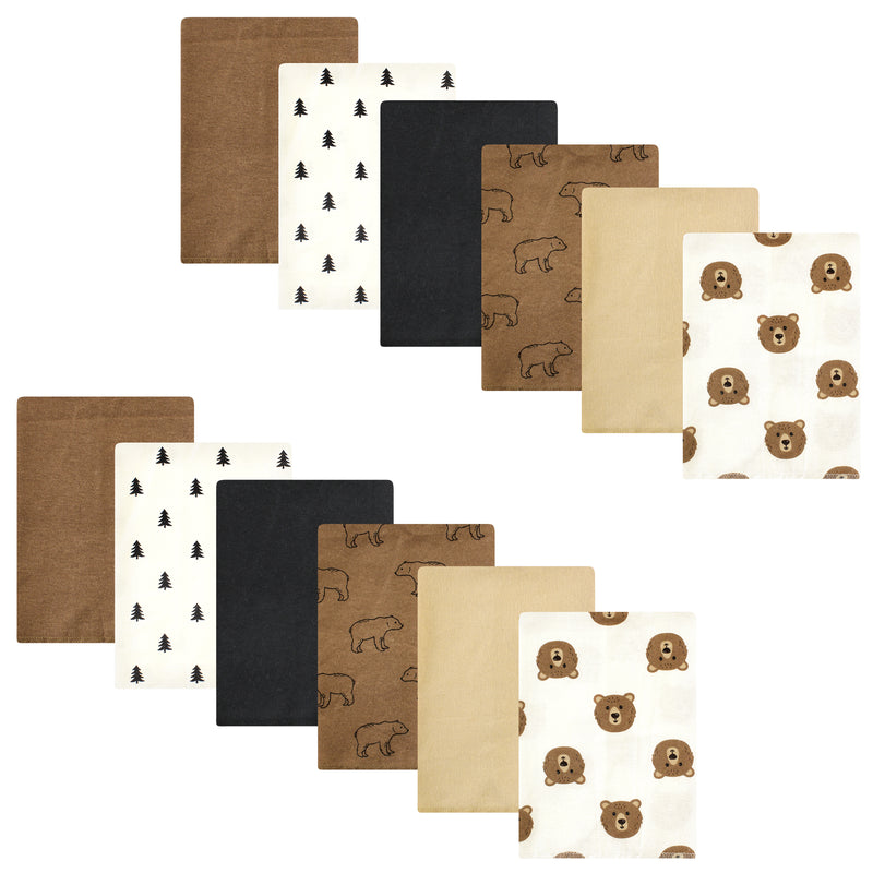 Hudson Baby Cotton Flannel Burp Cloths Bundle, Brown Bear