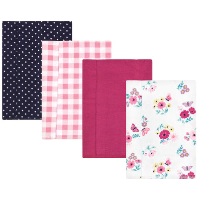 Hudson Baby Cotton Flannel Burp Cloths, Butterfly Floral 4-Pack