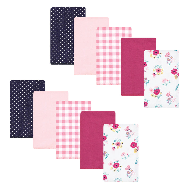 Hudson Baby Cotton Flannel Burp Cloths, Butterfly Floral 10-Pack