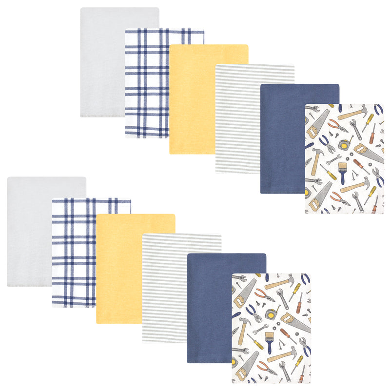 Hudson Baby Cotton Flannel Burp Cloths Bundle, Construction Work