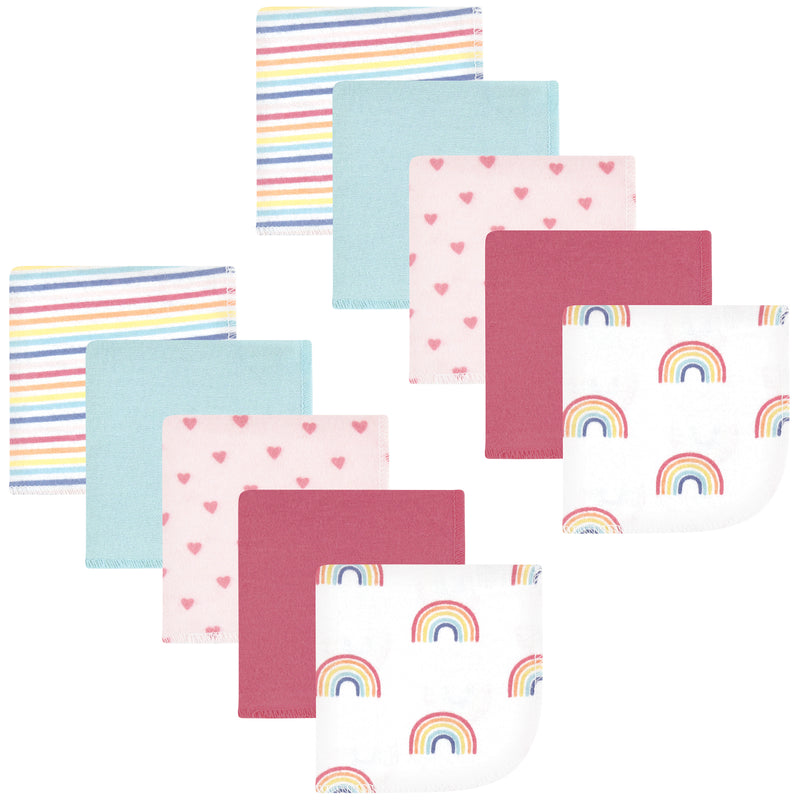 Hudson Baby Flannel Cotton Washcloths, Creative Rainbow 10Pk