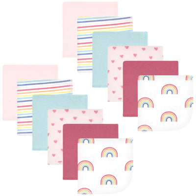 Hudson Baby Flannel Cotton Washcloths, Creative Rainbow 12Pk