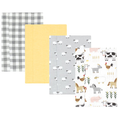 Hudson Baby Cotton Flannel Burp Cloths, Cute Farm 4-Pack