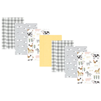 Hudson Baby Cotton Flannel Burp Cloths, Cute Farm 7-Pack