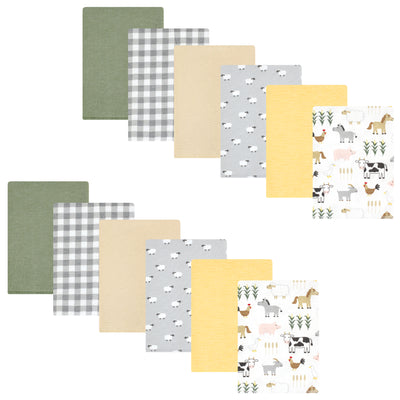 Hudson Baby Cotton Flannel Burp Cloths Bundle, Cute Farm