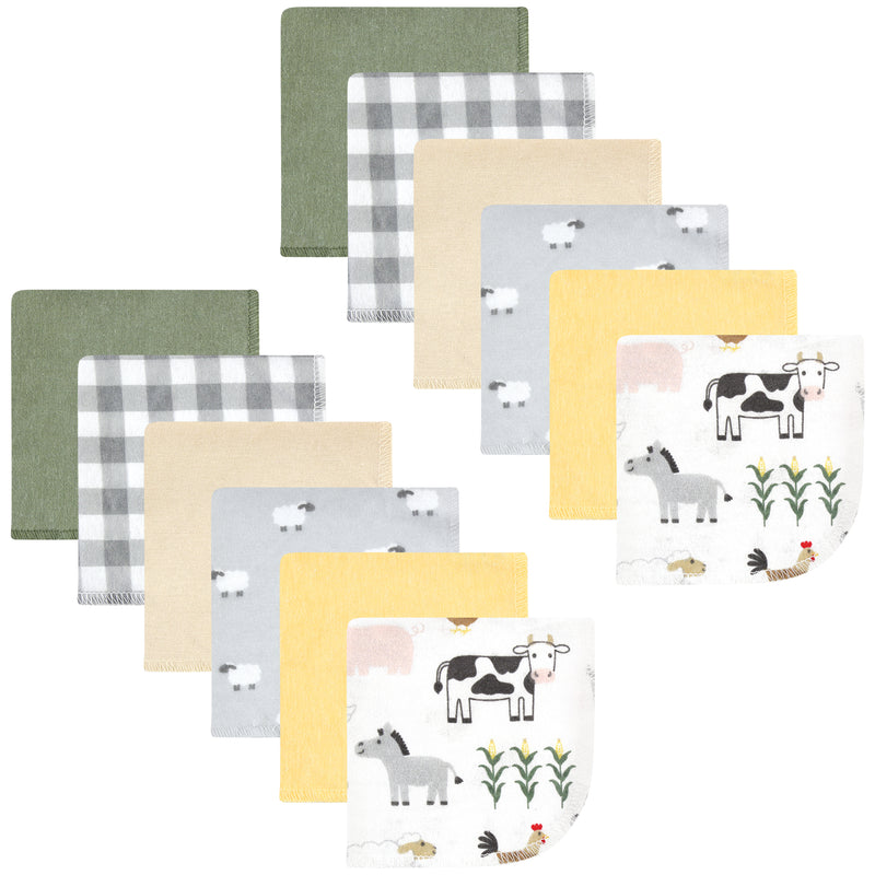 Hudson Baby Flannel Cotton Washcloths, Cute Farm 12 Pack