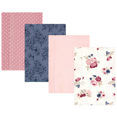 Hudson Baby Cotton Flannel Burp Cloths, Dusty Rose Floral 4-Pack