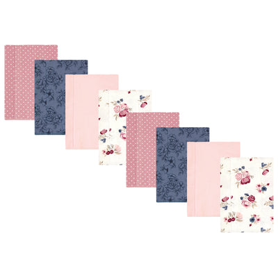 Hudson Baby Cotton Poly Flannel Burp Cloths Multipack, Dusty Rose Floral 8-Pack