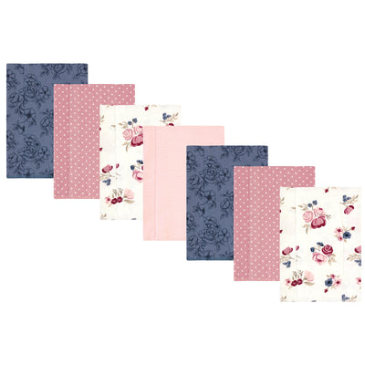 Hudson Baby Cotton Flannel Burp Cloths, Dusty Rose Floral 7-Pack