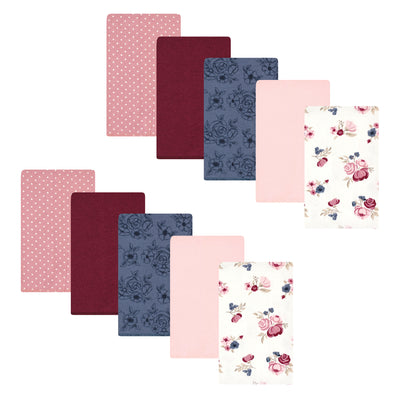 Hudson Baby Cotton Flannel Burp Cloths, Dusty Rose Floral 10-Pack