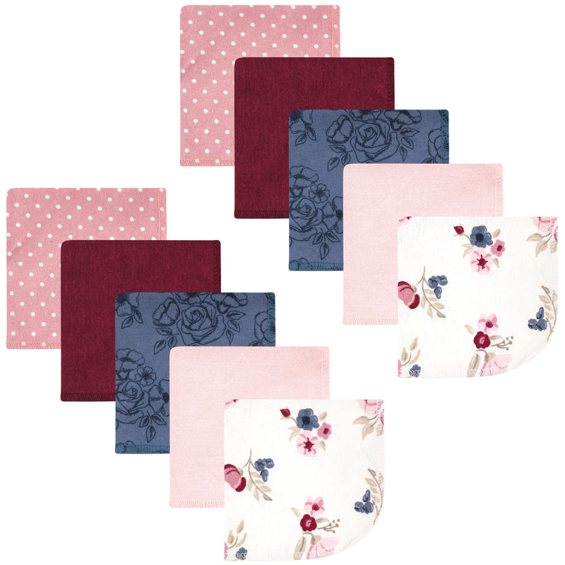 Hudson Baby Flannel Cotton Washcloths, Dusty Rose Floral 10 Pack