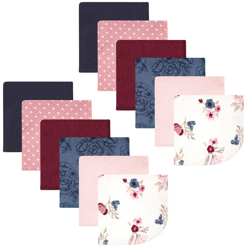 Hudson Baby Flannel Cotton Washcloths, Dusty Rose Floral 12 Pack