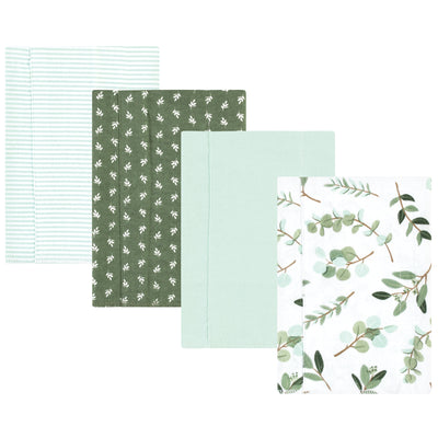 Hudson Baby Cotton Flannel Burp Cloths, Eucalyptus 4-Pack