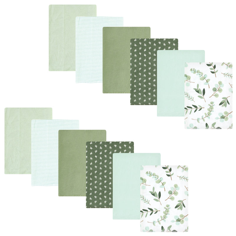 Hudson Baby Cotton Flannel Burp Cloths Bundle, Eucalyptus