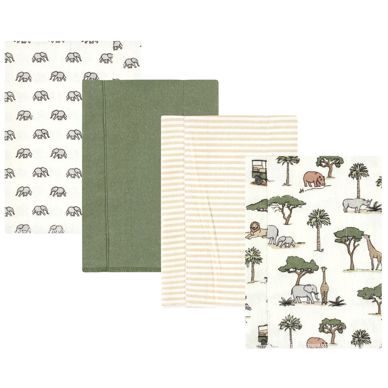 Hudson Baby Cotton Flannel Burp Cloths, Going On Safari 4-Pack