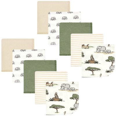 Hudson Baby Flannel Cotton Washcloths, Going On Safari 10Pk