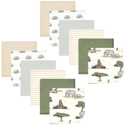 Hudson Baby Flannel Cotton Washcloths, Going On Safari 12Pk