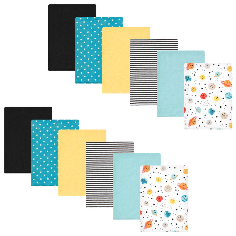 Hudson Baby Cotton Flannel Burp Cloths Bundle, Happy Planets