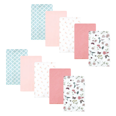 Hudson Baby Cotton Flannel Burp Cloths, Hummingbird Garden 10 Pack