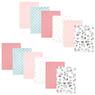 Hudson Baby Cotton Flannel Burp Cloths Bundle, Hummingbird Garden