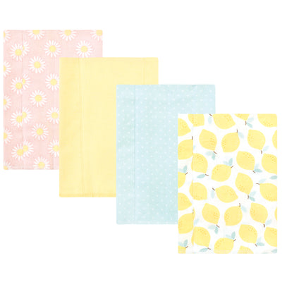 Hudson Baby Cotton Flannel Burp Cloths, Lemon Daisy 4 Pack