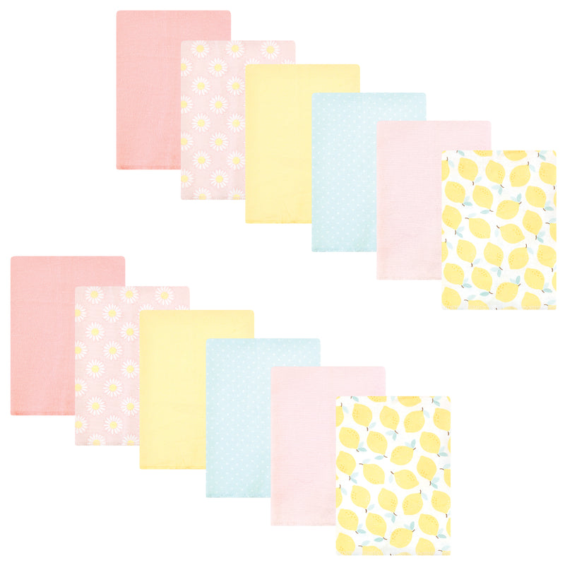 Hudson Baby Cotton Flannel Burp Cloths Bundle, Lemon Daisy