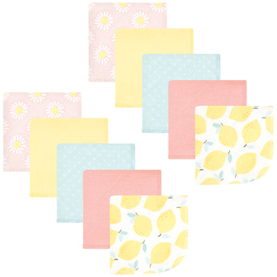 Hudson Baby Flannel Cotton Washcloths, Lemon Daisy 10 Pack