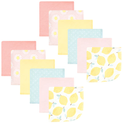 Hudson Baby Flannel Cotton Washcloths, Lemon Daisy 12 Pack