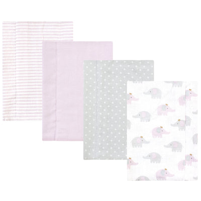 Hudson Baby Cotton Flannel Burp Cloths, Lilac Elephants 4 Pack