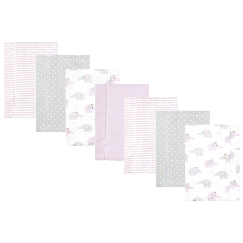 Hudson Baby Cotton Flannel Burp Cloths, Lilac Elephants 7 Pack